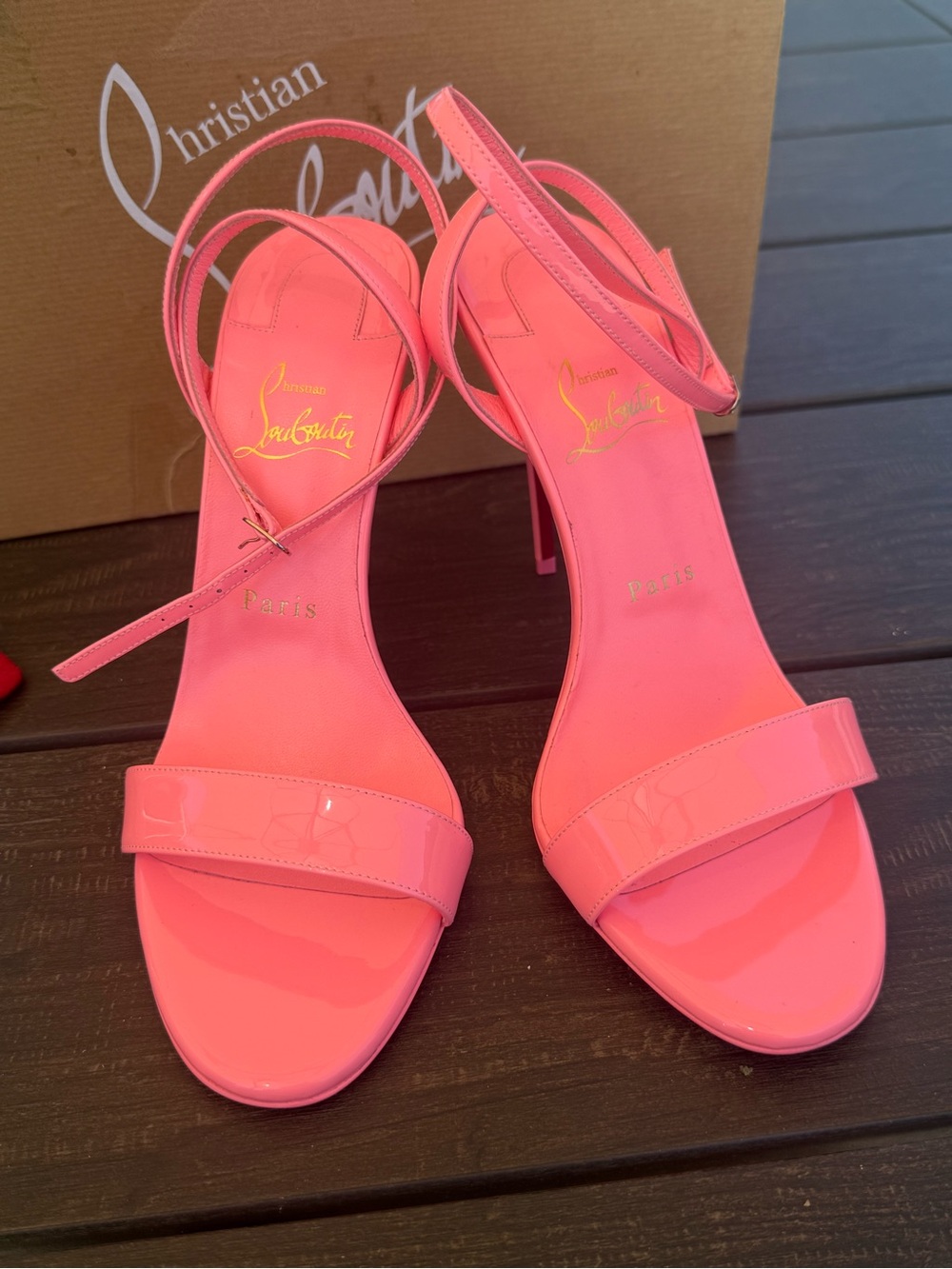 Christian Louboutin Coral Pink Strappy Stiletto Sandals - Picture 4 of 9